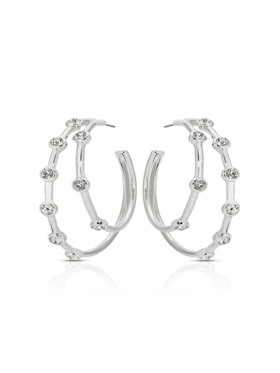 Серебряные серьги-кольца с двойным блеском ETTIKA — изображение 2 из 5, оттенок серебряный