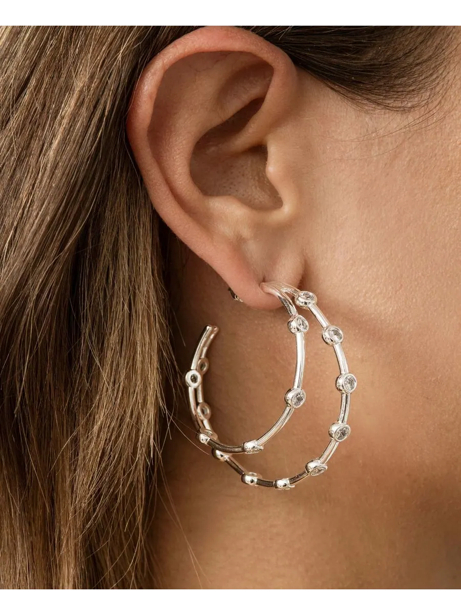 Серебряные серьги-кольца с двойным блеском ETTIKA — изображение 4 из 5, оттенок серебряный