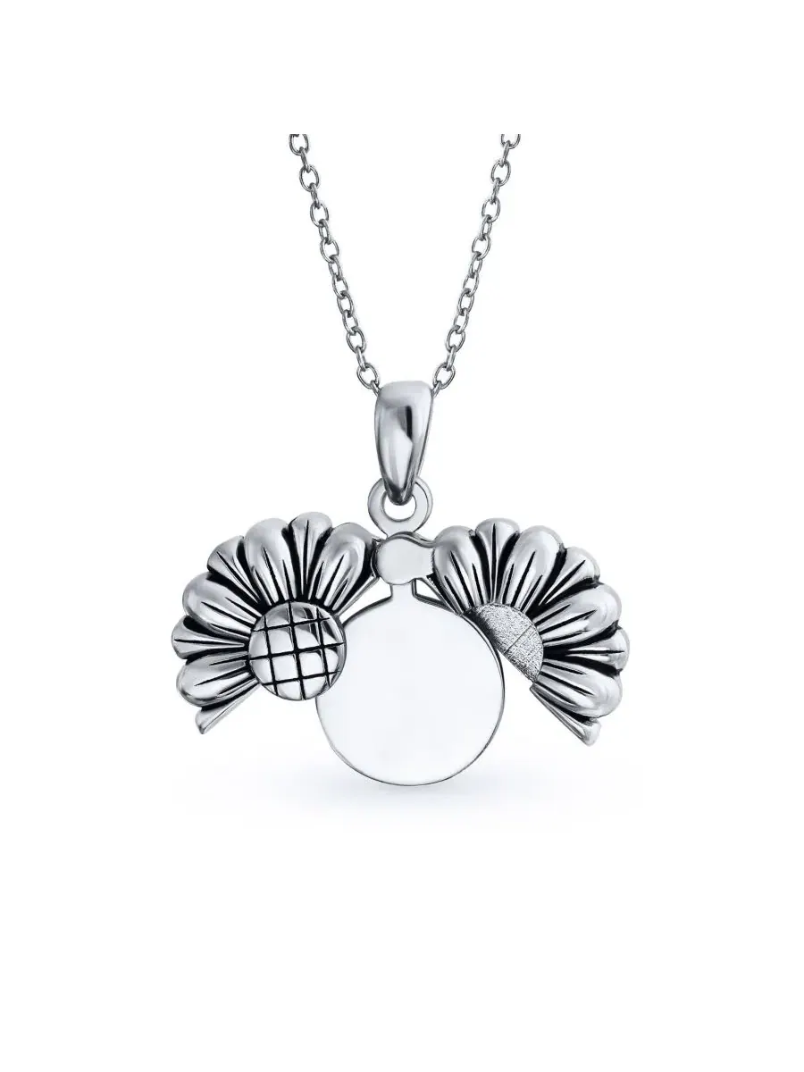 Кулон-медальон в виде подсолнуха из серебра 925 пробы Bling Jewelry — изображение 1 из 5, оттенок серебряный