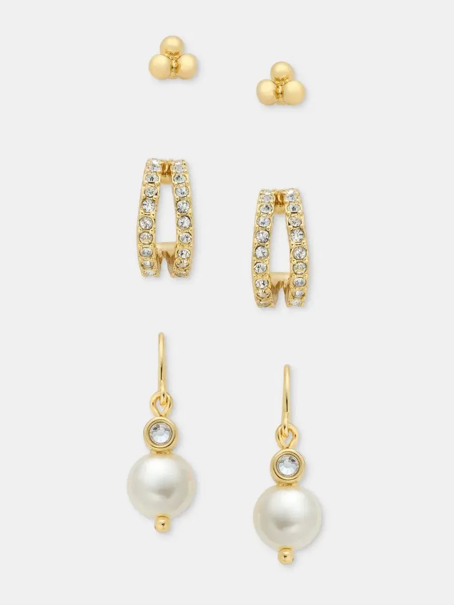 Набор из 3 сережек: гвоздики, кольца и висячие серьги Anne Klein — изображение 1 из 4, оттенок белый