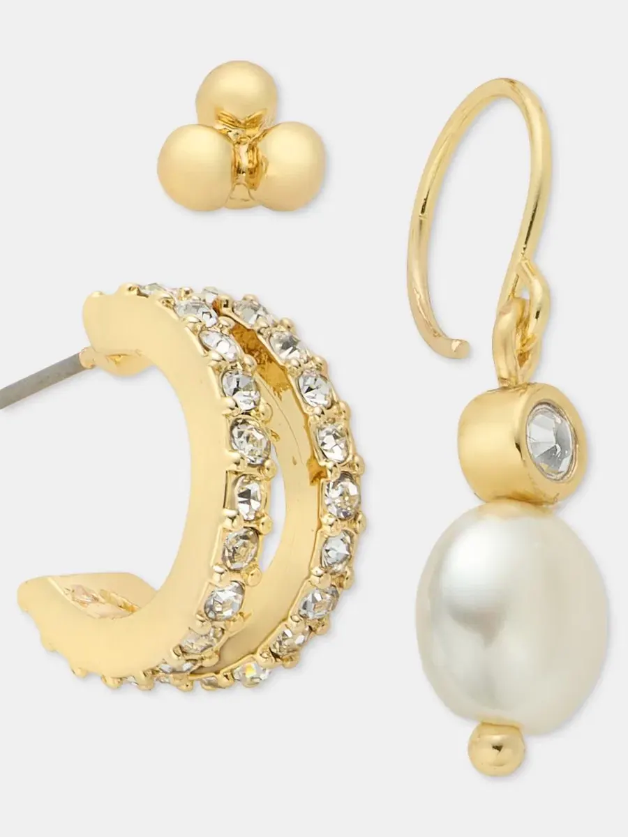 Набор из 3 сережек: гвоздики, кольца и висячие серьги Anne Klein — изображение 2 из 4, оттенок белый