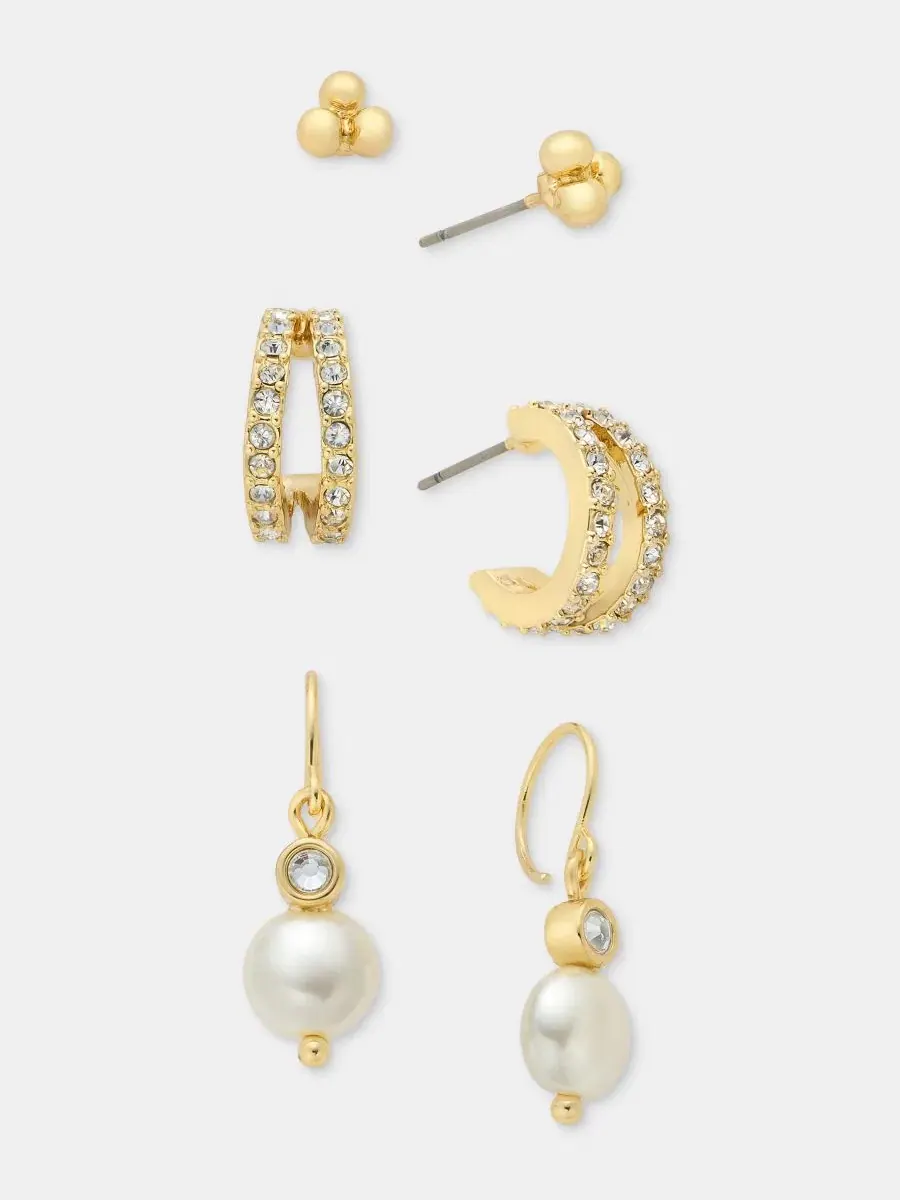 Набор из 3 сережек: гвоздики, кольца и висячие серьги Anne Klein — изображение 4 из 4, оттенок белый