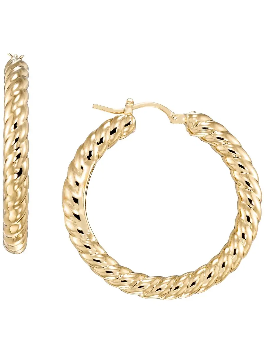 Серьги-кольца Twist Hoop из желтого золота 10 карат Italian Gold — желтый