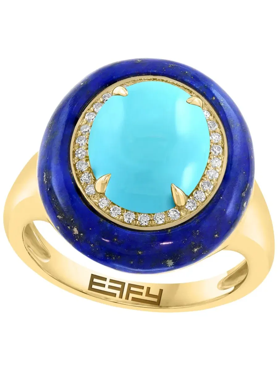 Кольцо с бирюзой, лазуритом и бриллиантами, модель Turquoise (11x9mm), Lapis (18x16.5mm) & Diamond — изображение 1 из 4