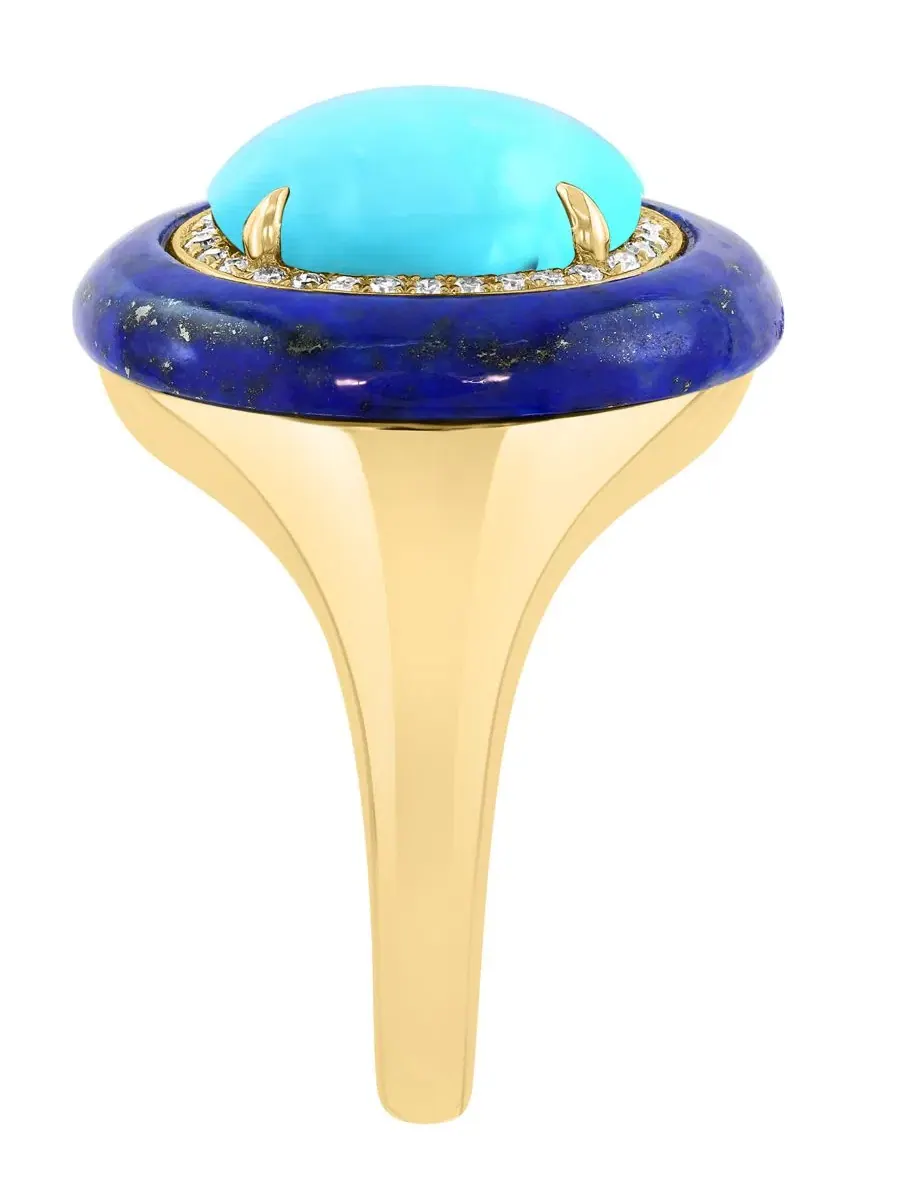 Кольцо с бирюзой, лазуритом и бриллиантами, модель Turquoise (11x9mm), Lapis (18x16.5mm) & Diamond — изображение 2 из 4