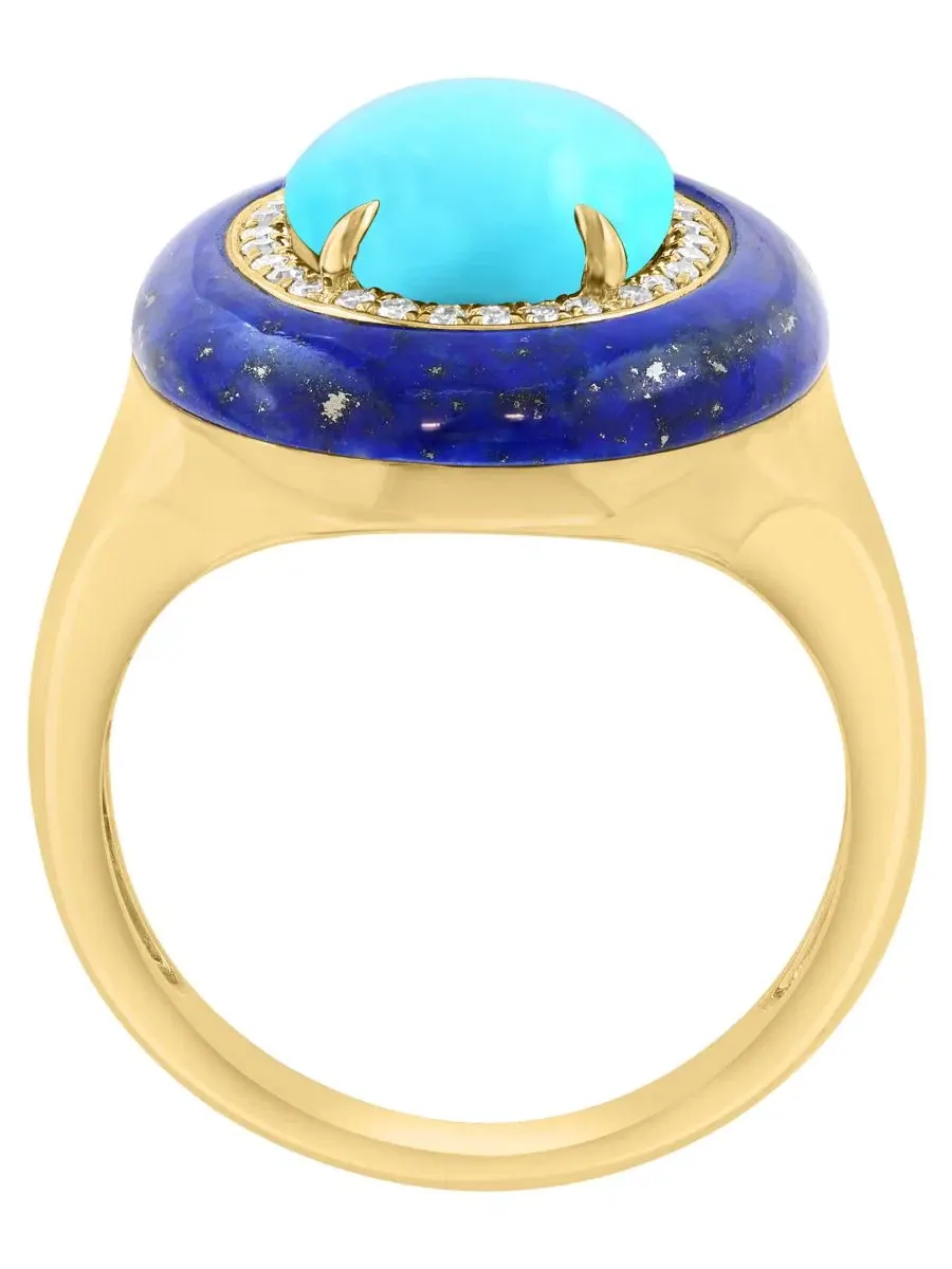 Кольцо с бирюзой, лазуритом и бриллиантами, модель Turquoise (11x9mm), Lapis (18x16.5mm) & Diamond — изображение 3 из 4
