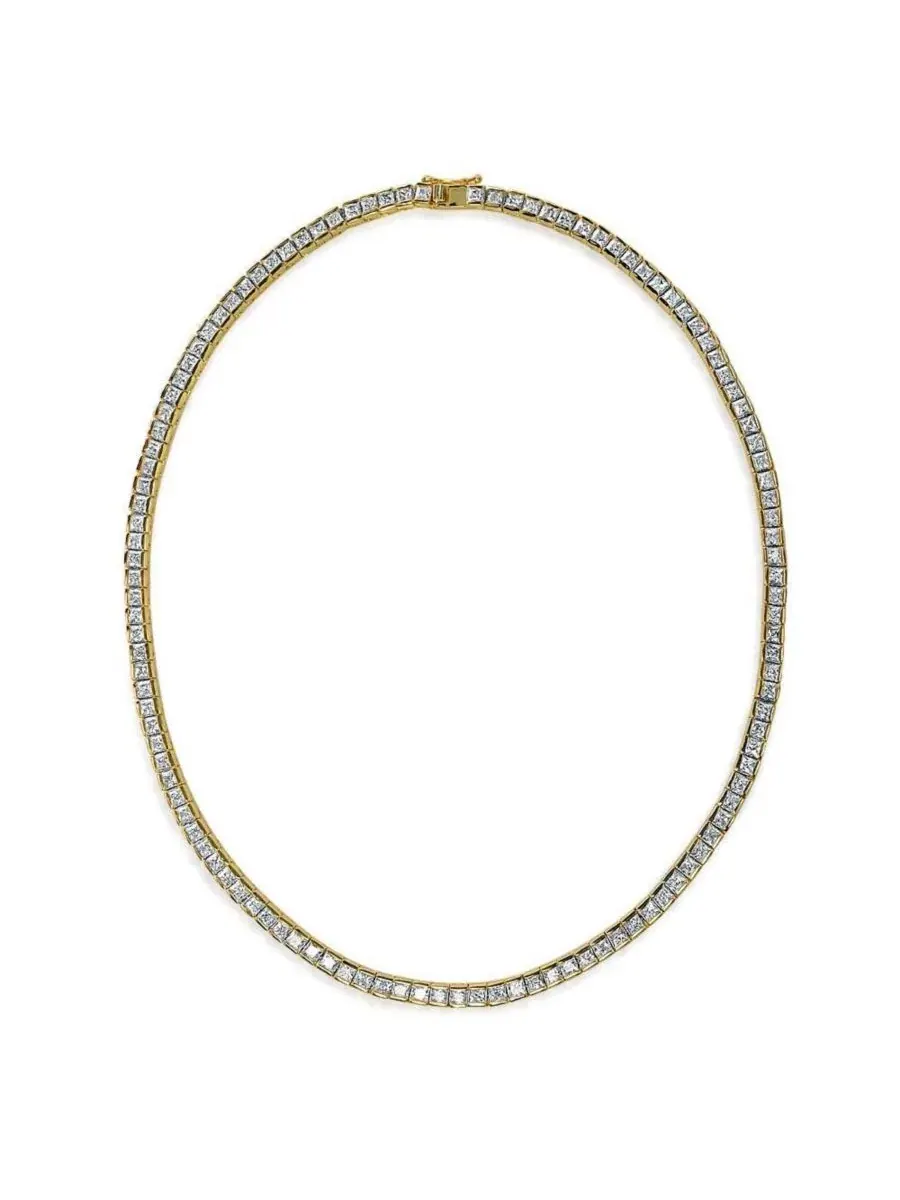 Колье-теннис с кубическим цирконием, принцесса, канал, 40,6 см Bling Jewelry — изображение 3 из 4, оттенок золотистый