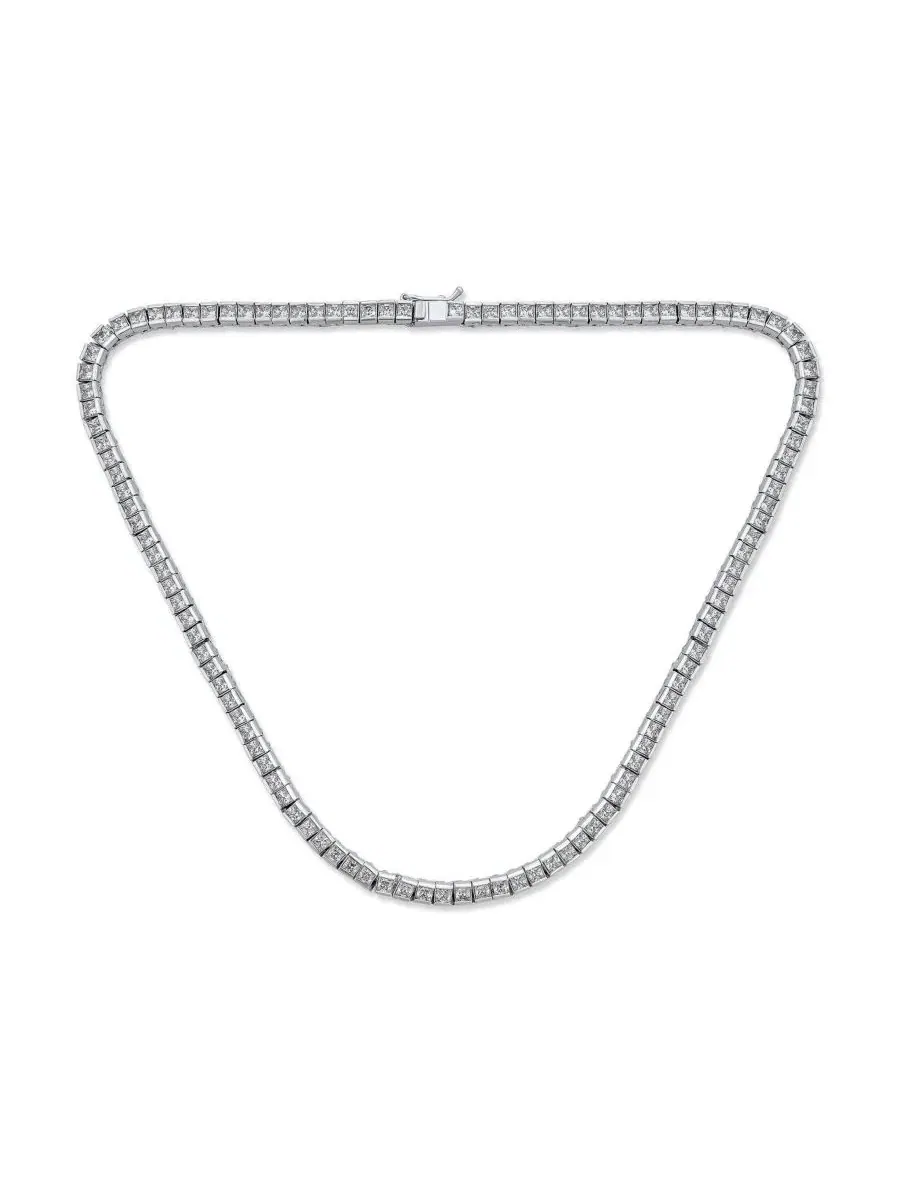 Коктейльное колье с кубическим цирконием, принцесса, канальная оправа Bling Jewelry — изображение 1 из 4, оттенок серебристый