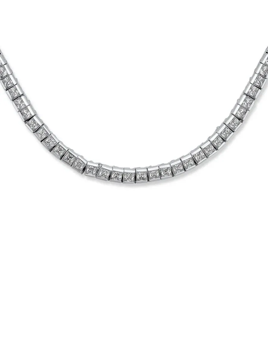Коктейльное колье с кубическим цирконием, принцесса, канальная оправа Bling Jewelry — изображение 3 из 4, оттенок серебристый