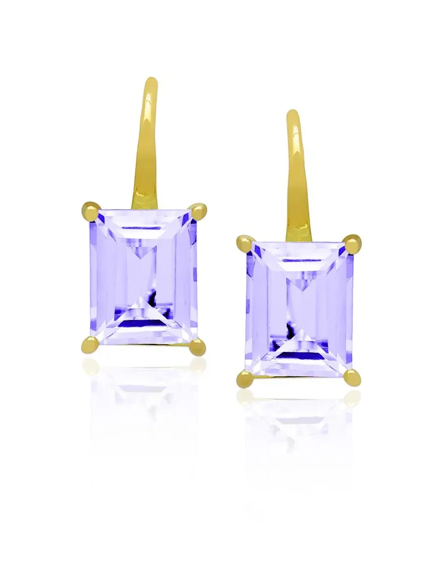 Серьги-подвески из голубого топаза с изумрудной огранкой, 14K золото поверх стерлингового серебра — изображение 1 из 3