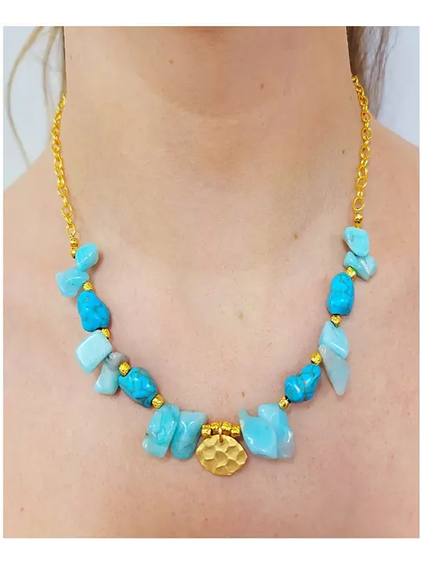Женское колье Ain с бирюзой и амазонитом Minu Jewels — изображение 2 из 2, оттенок золотистый
