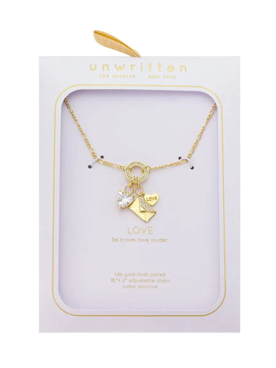 Кулон-подвеска с сердцем и буквой из кубического циркония, 14K золотое покрытие Unwritten — изображение 2 из 4