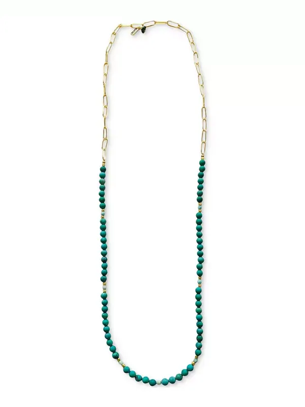 Крупное колье из золотистой бирюзы и амазонита длиной 30 дюймов Minu Jewels