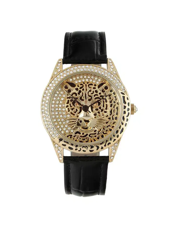 Женские золотые часы Leopard Dial со стразами Swarovski Peugeot — изображение 1 из 3, оттенок нет цвета