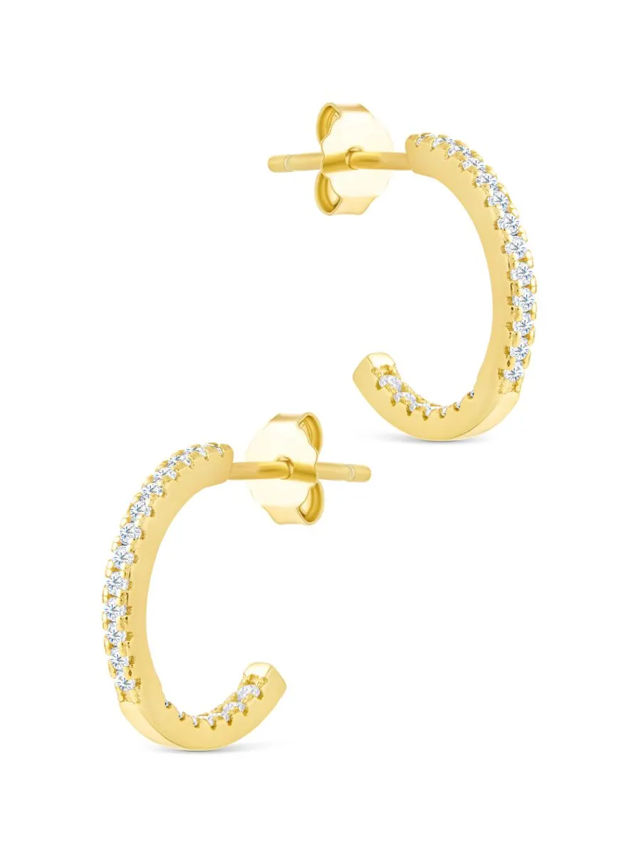 Серьги-кольца из стерлингового серебра с тонкой оправой Sterling Forever — изображение 3 из 5, оттенок золото