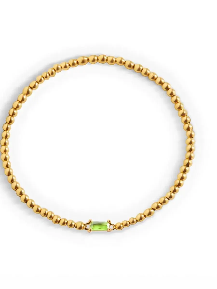 Браслет-эластичный с бусинами и камнем рождения, Gold Tone Beaded Birthstone Mint & Lily, August — изображение 1 из 5