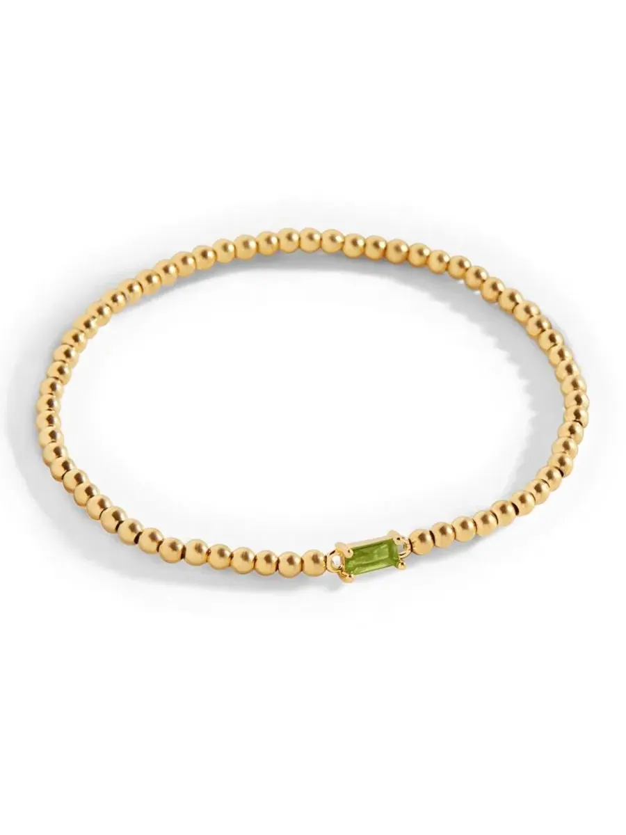 Браслет-эластичный с бусинами и камнем рождения, Gold Tone Beaded Birthstone Mint & Lily, August — изображение 2 из 5