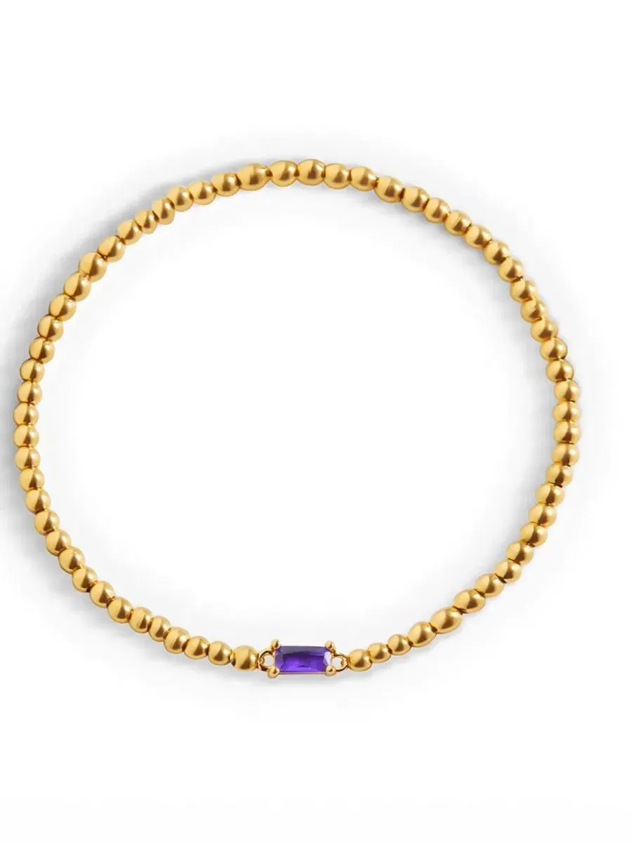 Браслет-эластичный с бусинами Gold Tone Beaded Birthstone Mint & Lily, February Amethyst