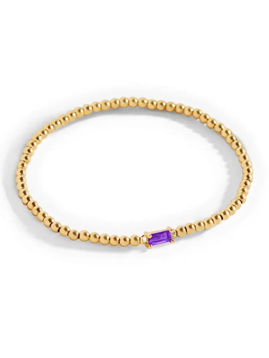 Браслет-эластичный с бусинами Gold Tone Beaded Birthstone Mint & Lily, February Amethyst — изображение 2 из 5