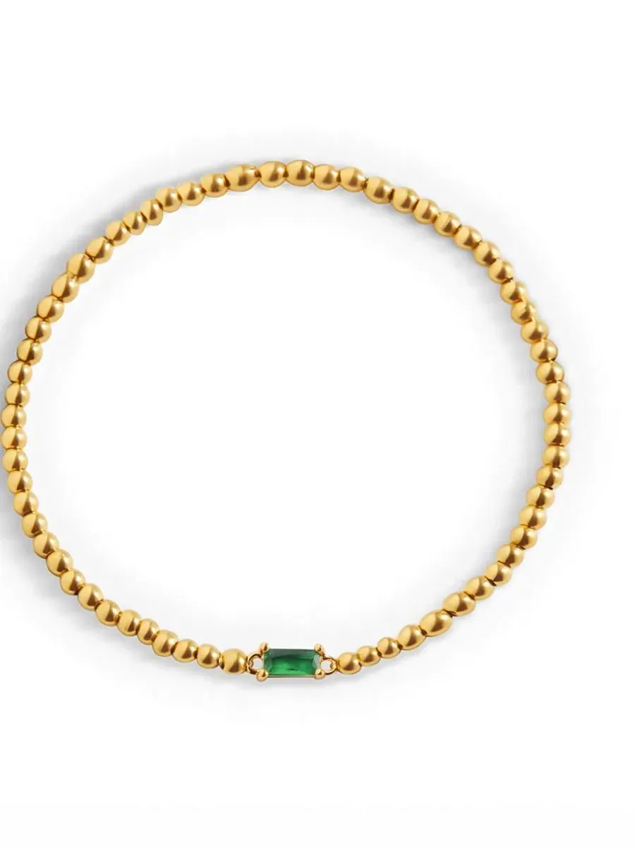 Браслет-резинка с камнем рождения May Emerald Mint & Lily, May Emerald