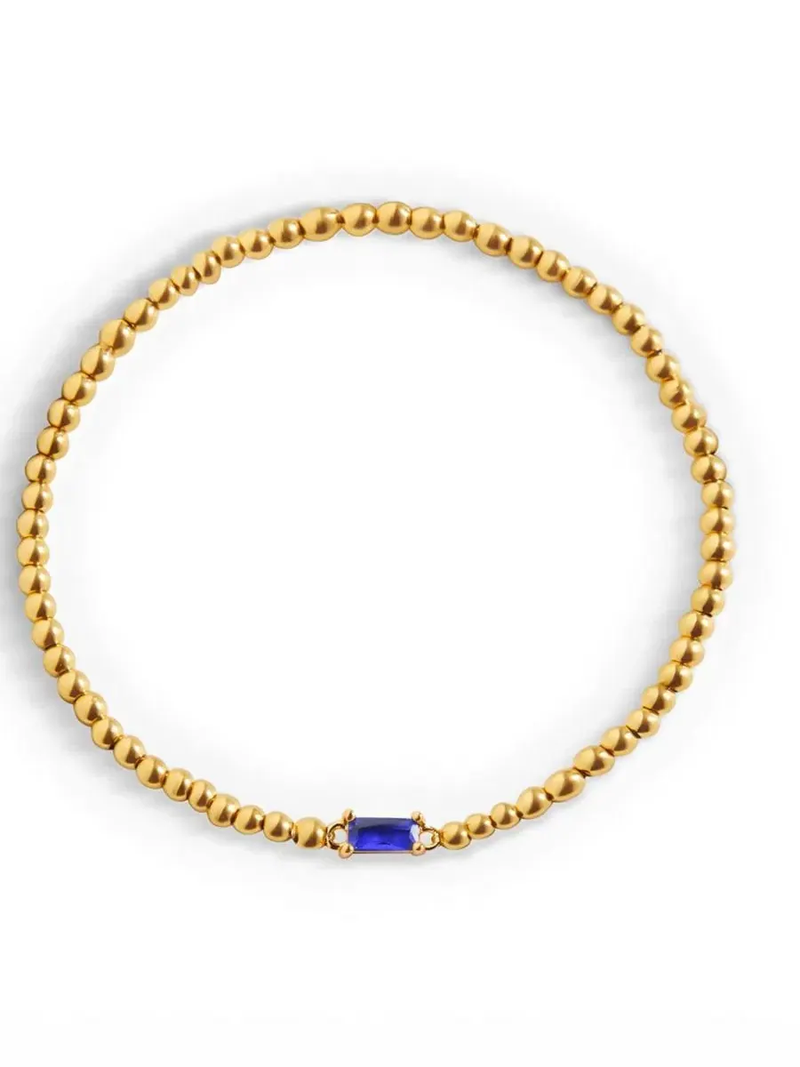 Браслет-эластичный с бусинами и камнем рождения, September Sapphire Mint & Lily — изображение 1 из 5