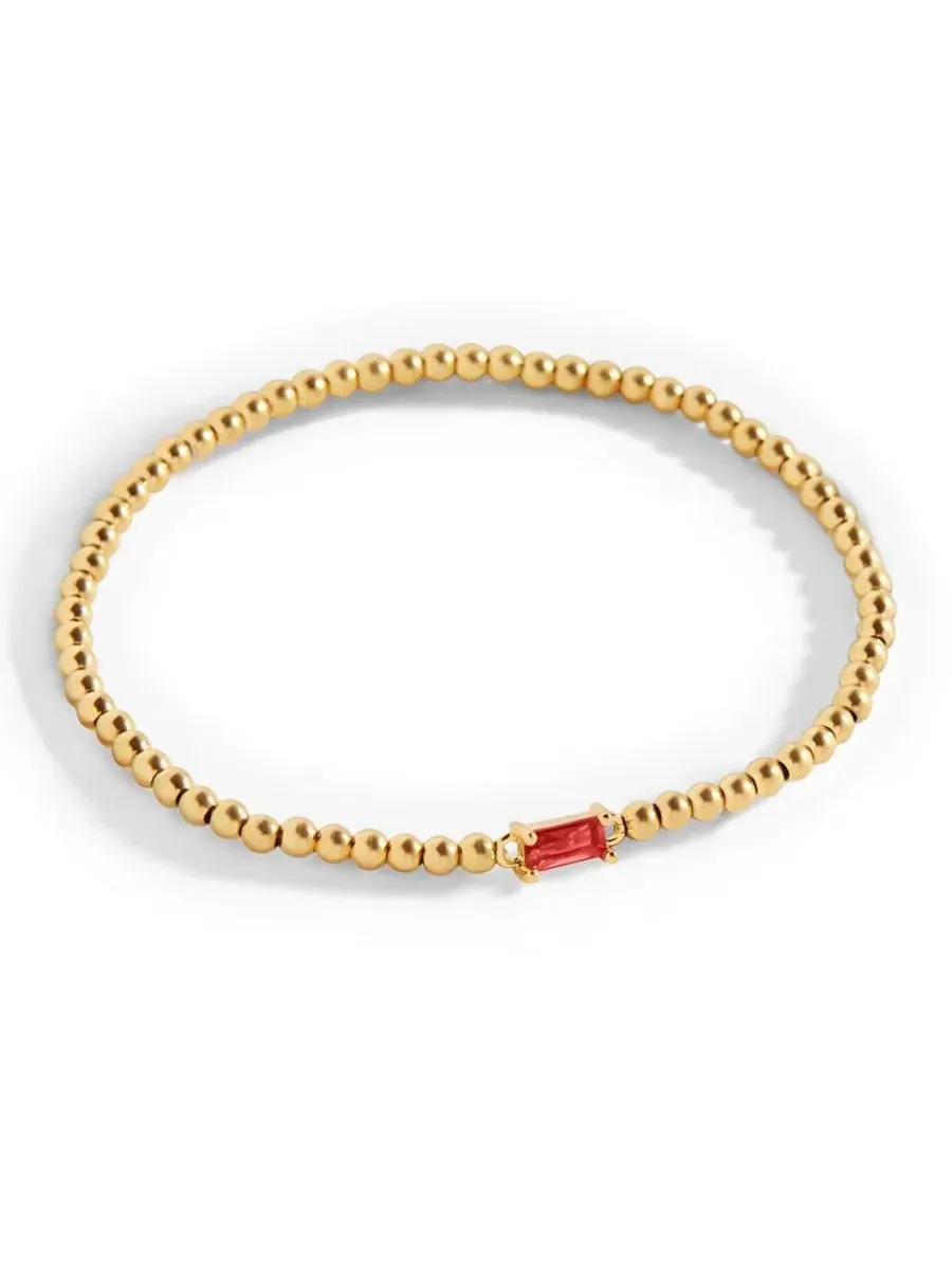 Браслет с бусинами и камнем рождения, Gold Tone Beaded Birthstone Mint & Lily, January Garnet — изображение 1 из 5