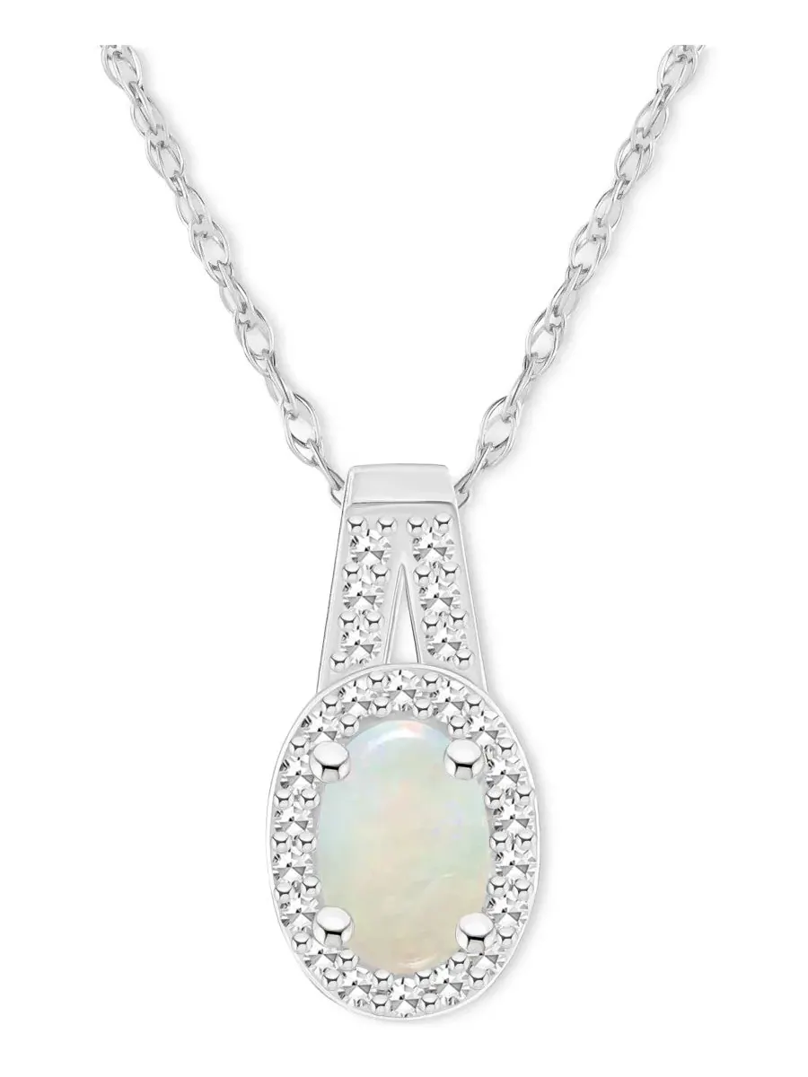 Кулон с опалом и бриллиантом, 1/4 ct. t.w., Halo, 18" — изображение 1 из 3, оттенок опаловый