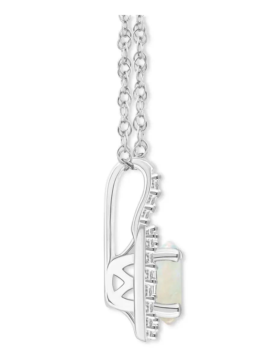 Кулон с опалом и бриллиантом, 1/4 ct. t.w., Halo, 18" — изображение 3 из 3, оттенок опаловый