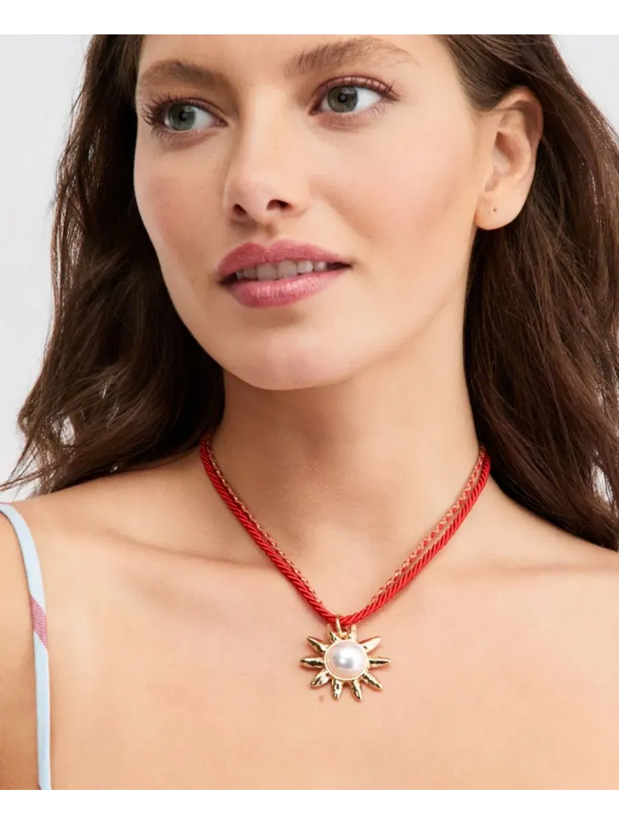 Кулон с имитацией жемчуга на двойном шнуре, модель Imitation Pearl Sun Double Cord On 34th — изображение 2 из 3