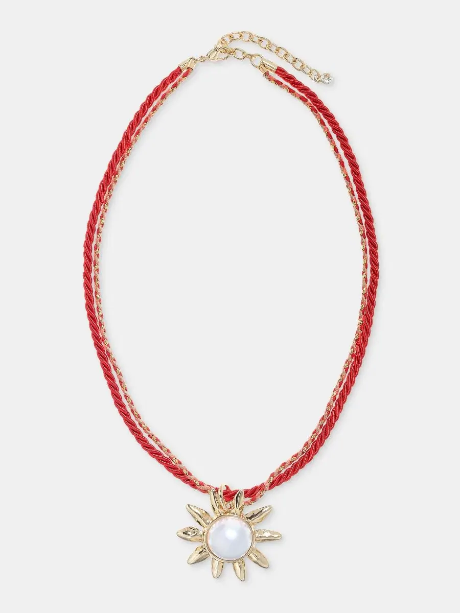 Кулон с имитацией жемчуга на двойном шнуре, модель Imitation Pearl Sun Double Cord On 34th — изображение 3 из 3
