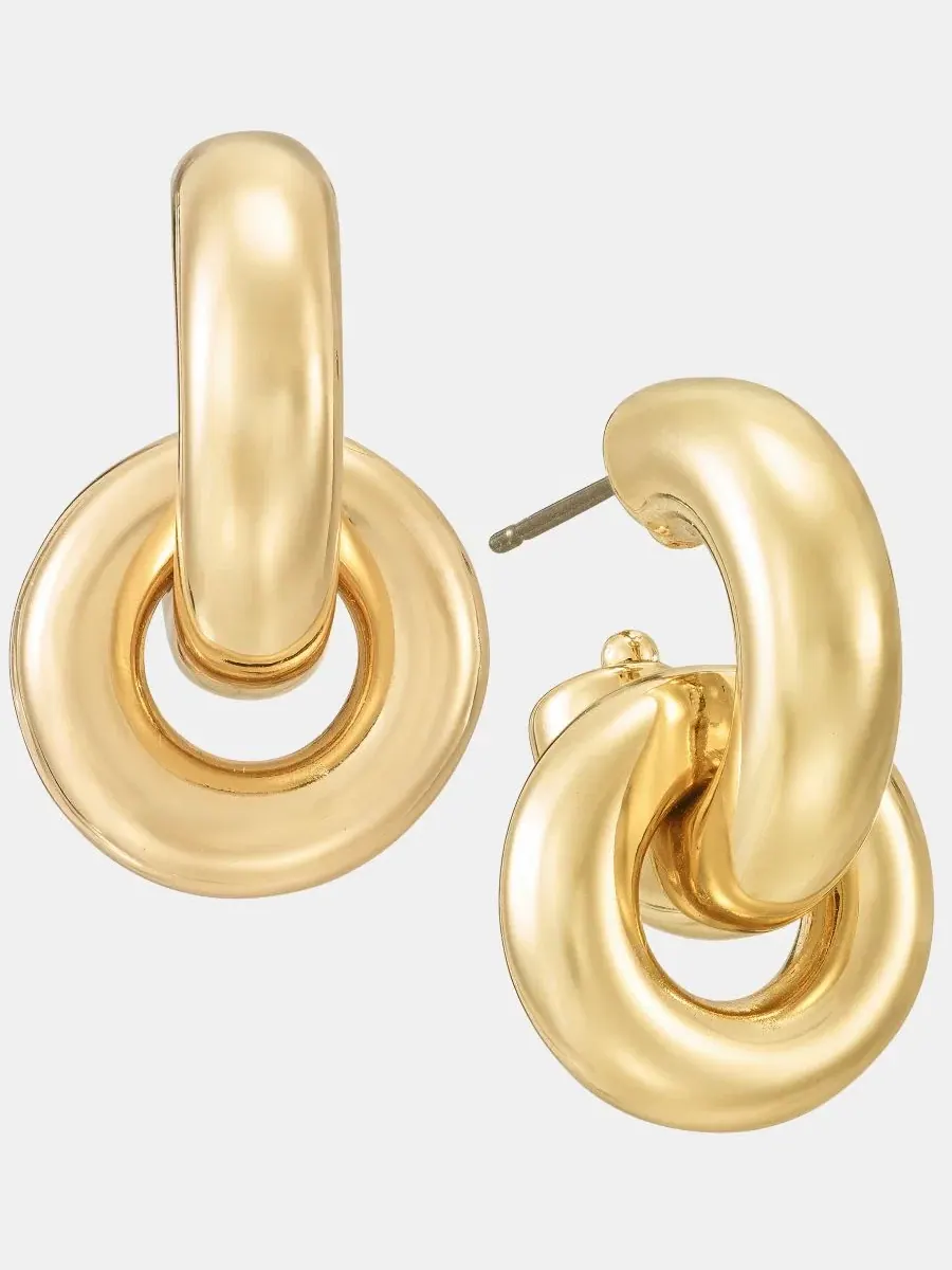 Серьги-гвоздики с подвеской Puffy Door Knocker DKNY — изображение 2 из 4, оттенок золото