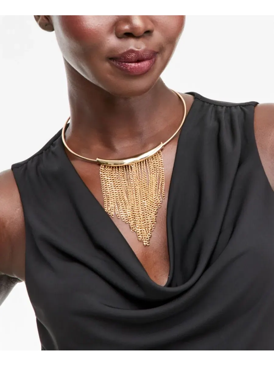 Колье-ошейник с бахромой из металла, Luxe Collar Fringe Structured Statement Necklace I.N.C — изображение 3 из 3