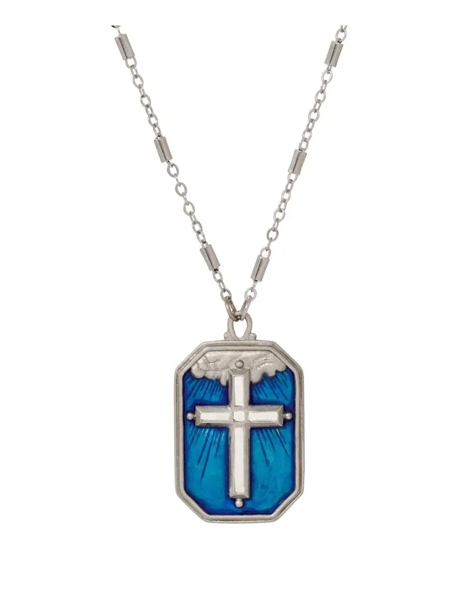Серебряный крест с синей эмалью, цепочка 61 см (60 см) Symbols Of Faith