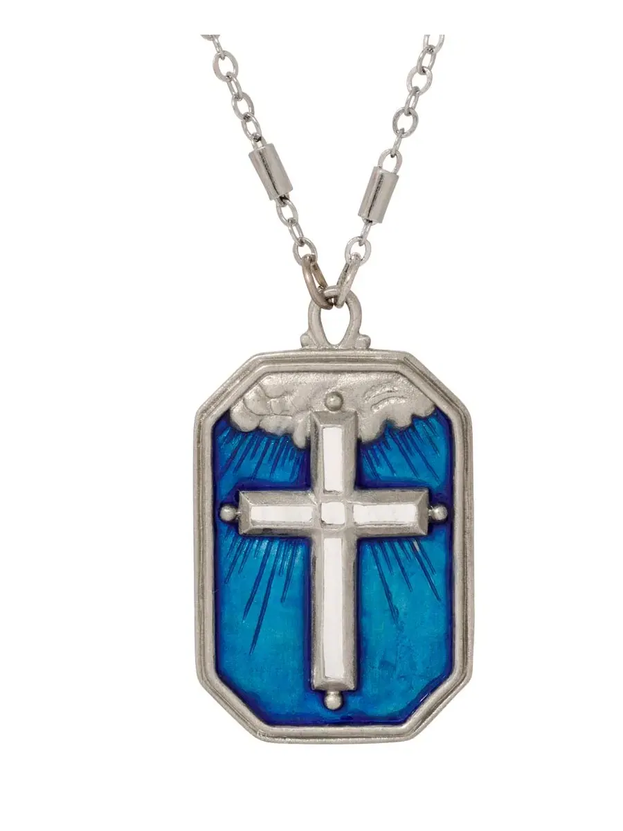 Серебряный крест с синей эмалью, цепочка 61 см (60 см) Symbols Of Faith — изображение 2 из 4, оттенок синий