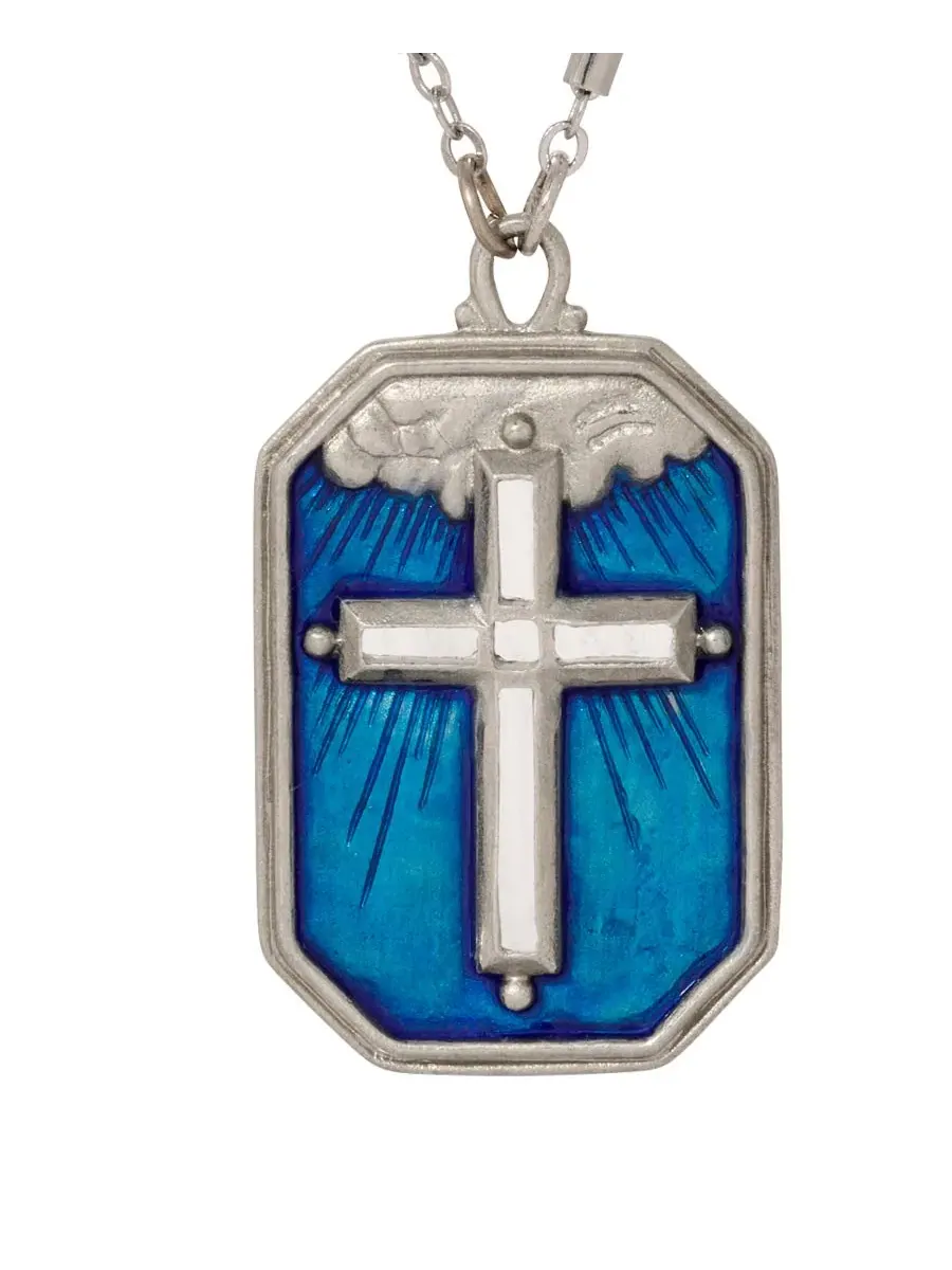 Серебряный крест с синей эмалью, цепочка 61 см (60 см) Symbols Of Faith — изображение 3 из 4, оттенок синий
