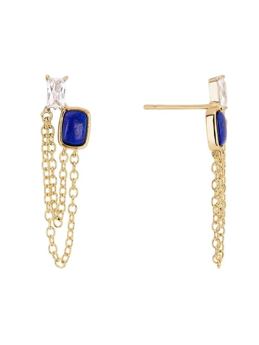 Серьги-подвески с цепочкой и лазуритом Gold-Plated Lapis Howlite Simulated Cubic Zirconia Chain — изображение 1 из 4