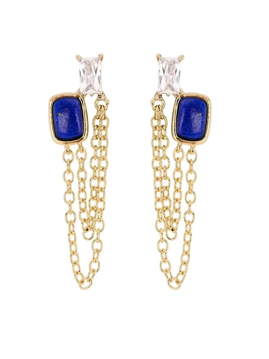 Серьги-подвески с цепочкой и лазуритом Gold-Plated Lapis Howlite Simulated Cubic Zirconia Chain — изображение 2 из 4
