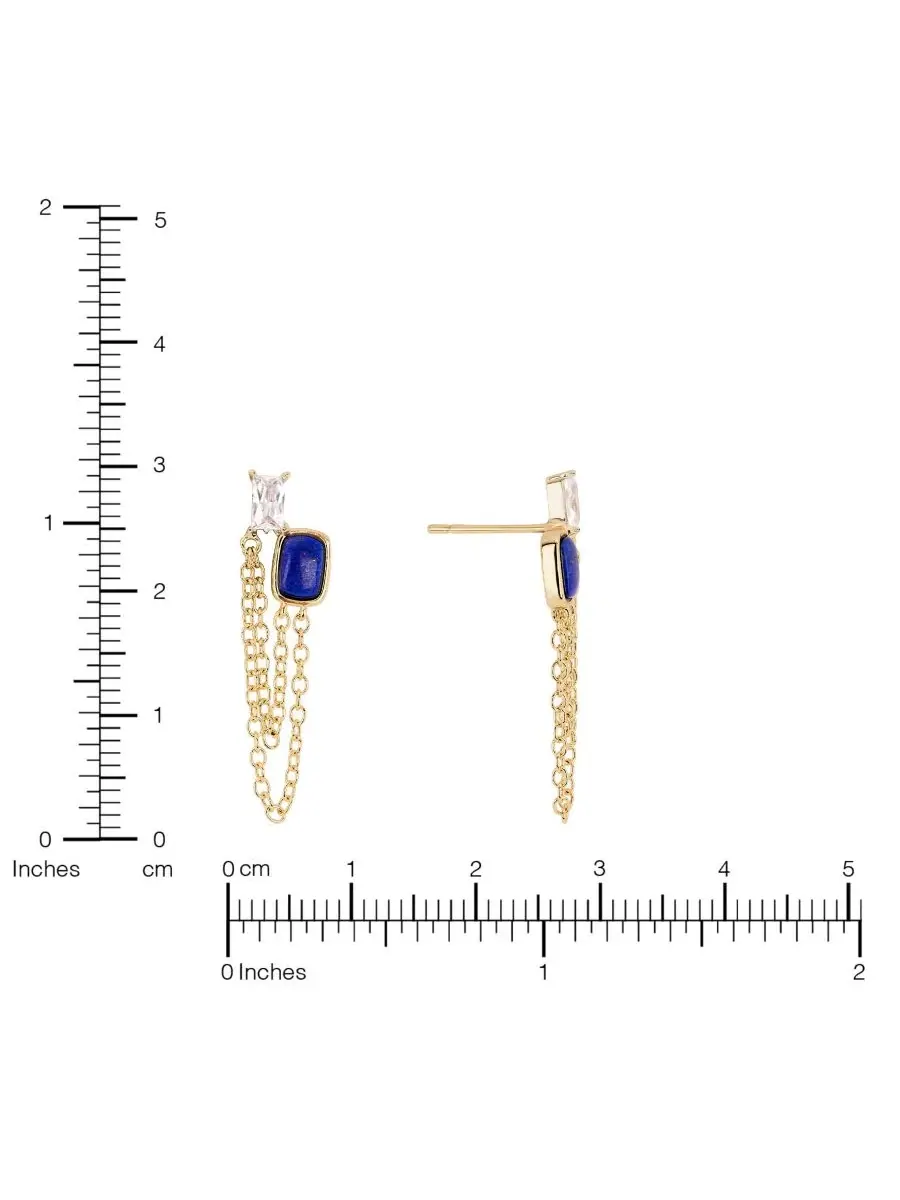 Серьги-подвески с цепочкой и лазуритом Gold-Plated Lapis Howlite Simulated Cubic Zirconia Chain — изображение 3 из 4