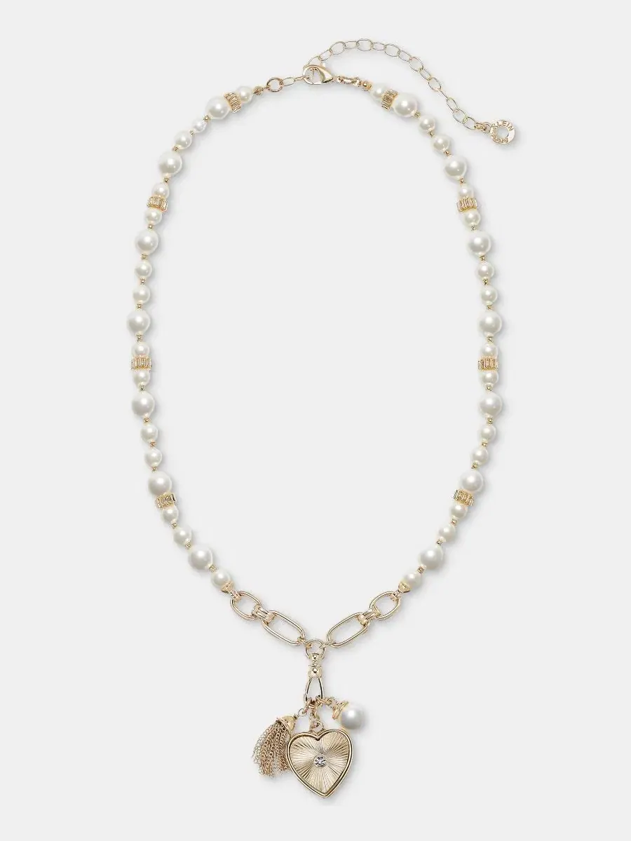 Подвеска-кулон с кристаллами и жемчугом, с мультишармами Anne Klein — изображение 1 из 5, оттенок серебристый