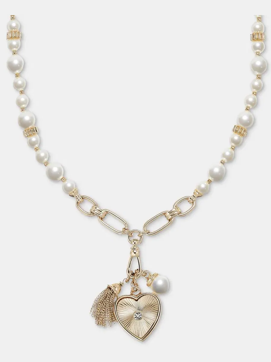 Подвеска-кулон с кристаллами и жемчугом, с мультишармами Anne Klein — изображение 2 из 5, оттенок серебристый