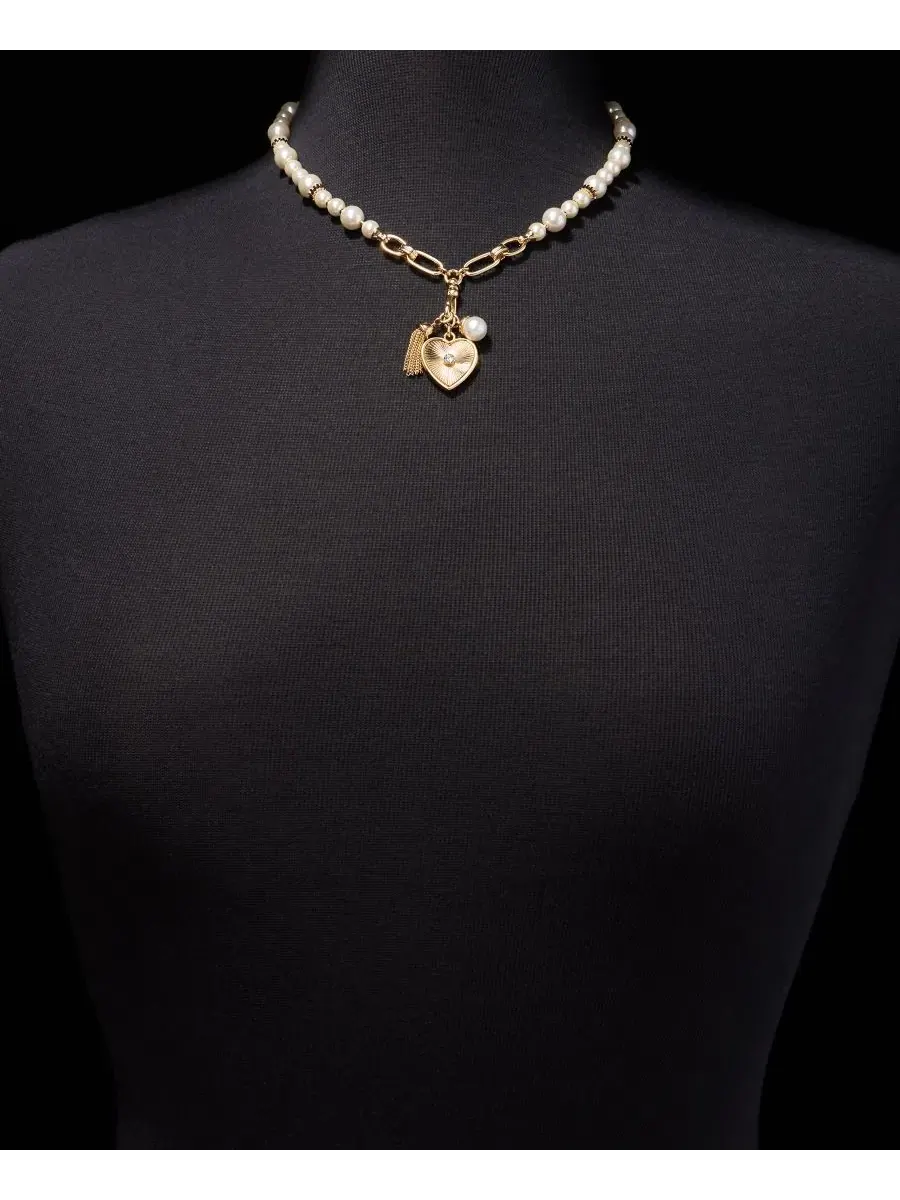 Подвеска-кулон с кристаллами и жемчугом, с мультишармами Anne Klein — изображение 3 из 5, оттенок серебристый