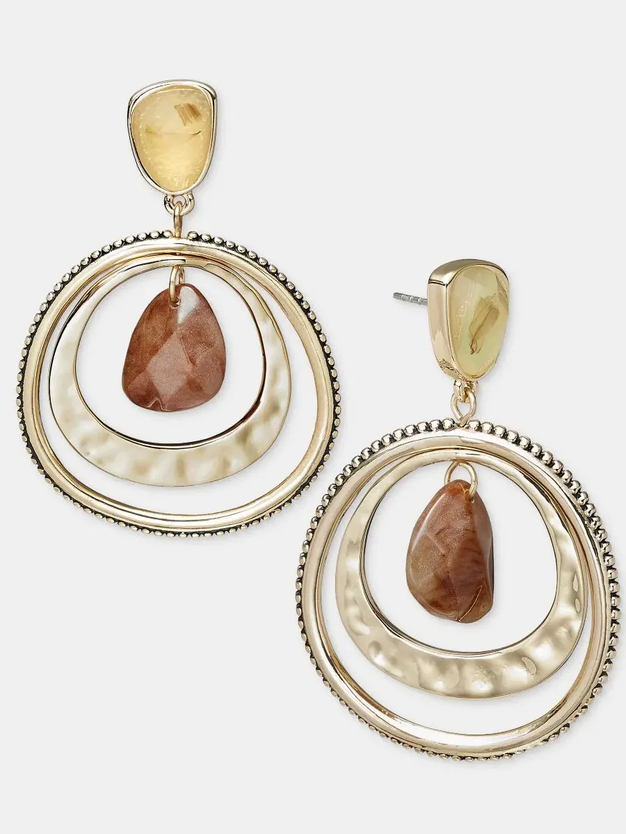 Серьги-подвески с камнем и диском Stone and Disc Drop Style & Co — изображение 1 из 3, оттенок коричневый