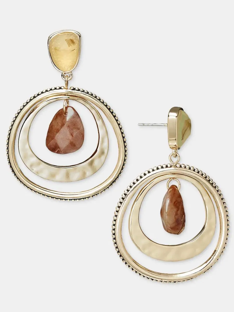 Серьги-подвески с камнем и диском Stone and Disc Drop Style & Co — изображение 3 из 3, оттенок коричневый