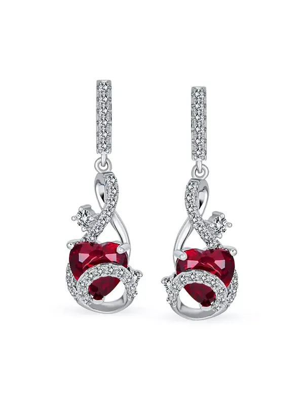 Серьги-Подвески с красным сердцем из кубического циркония в форме бесконечного завитка — изображение 4 из 4, оттенок красный