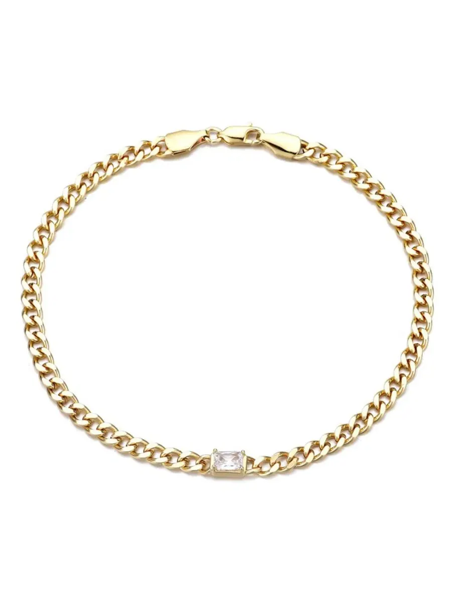 Щиколоточный браслет с кристаллами, 14K золотое покрытие, модель Curb ADORNIA — изображение 1 из 3