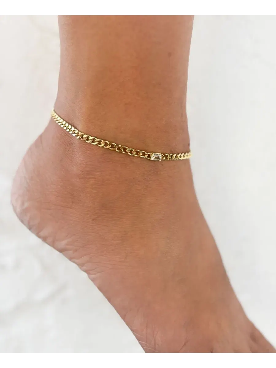 Щиколоточный браслет с кристаллами, 14K золотое покрытие, модель Curb ADORNIA — изображение 2 из 3