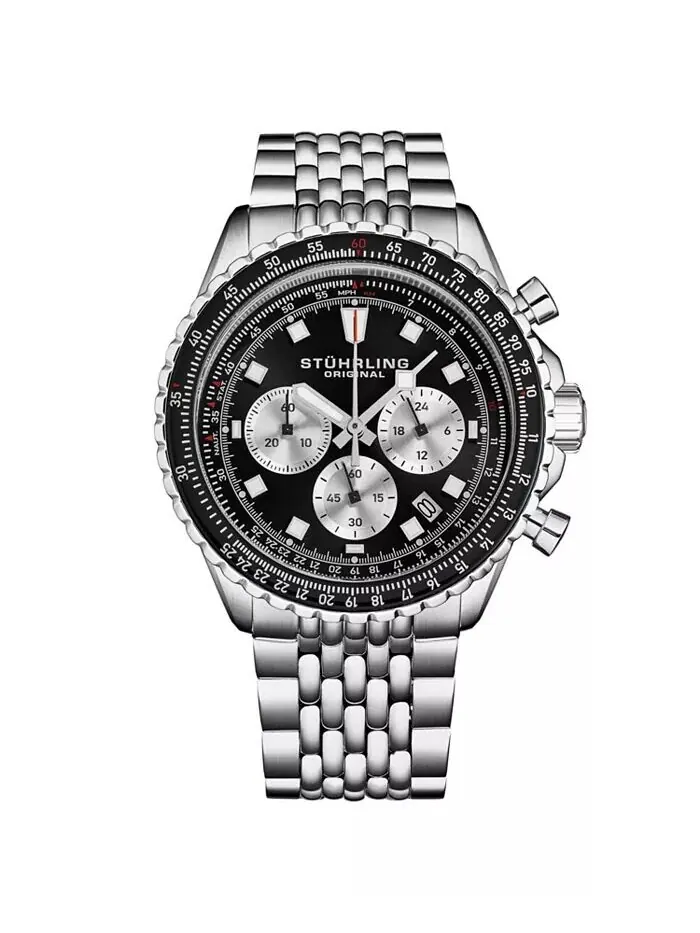 Мужские часы с японским механизмом Chrono, серебряный корпус из нержавеющей стали — изображение 1 из 2, оттенок черный