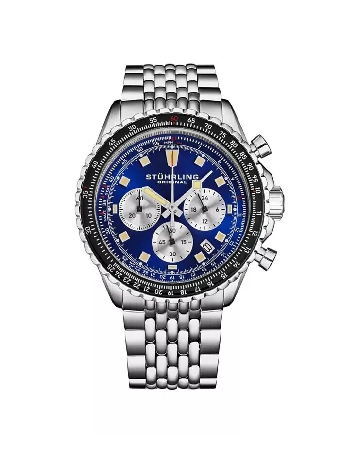 Мужские часы с японским механизмом Chrono, серебряный корпус из нержавеющей стали — изображение 1 из 2, оттенок синий