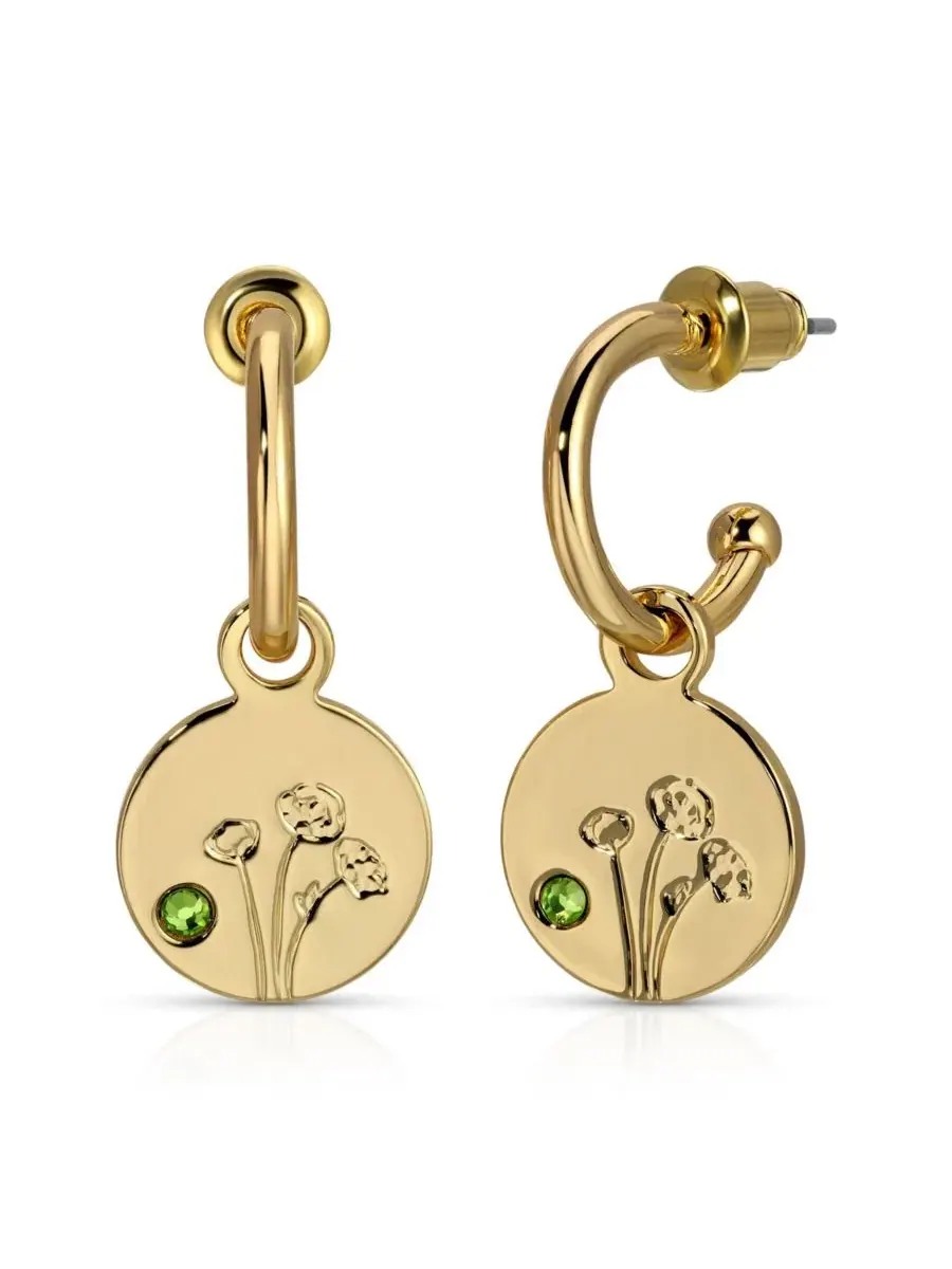 Серьги-кольца с цветком рождения и кристаллом, 14k золотое покрытие, Lucky Feather — мульти
