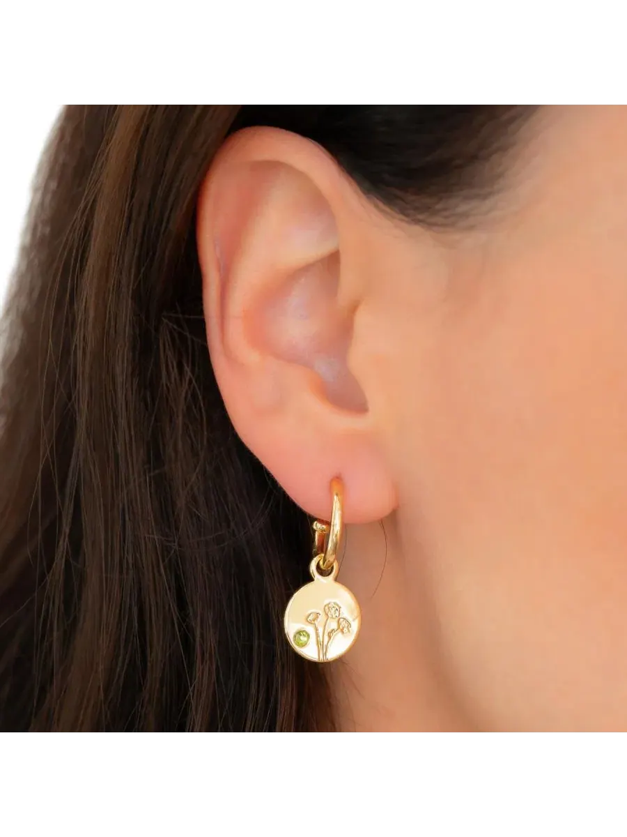 Серьги-кольца с цветком рождения и кристаллом, 14k золотое покрытие, Lucky Feather — изображение 3 из 3, оттенок нет цвета